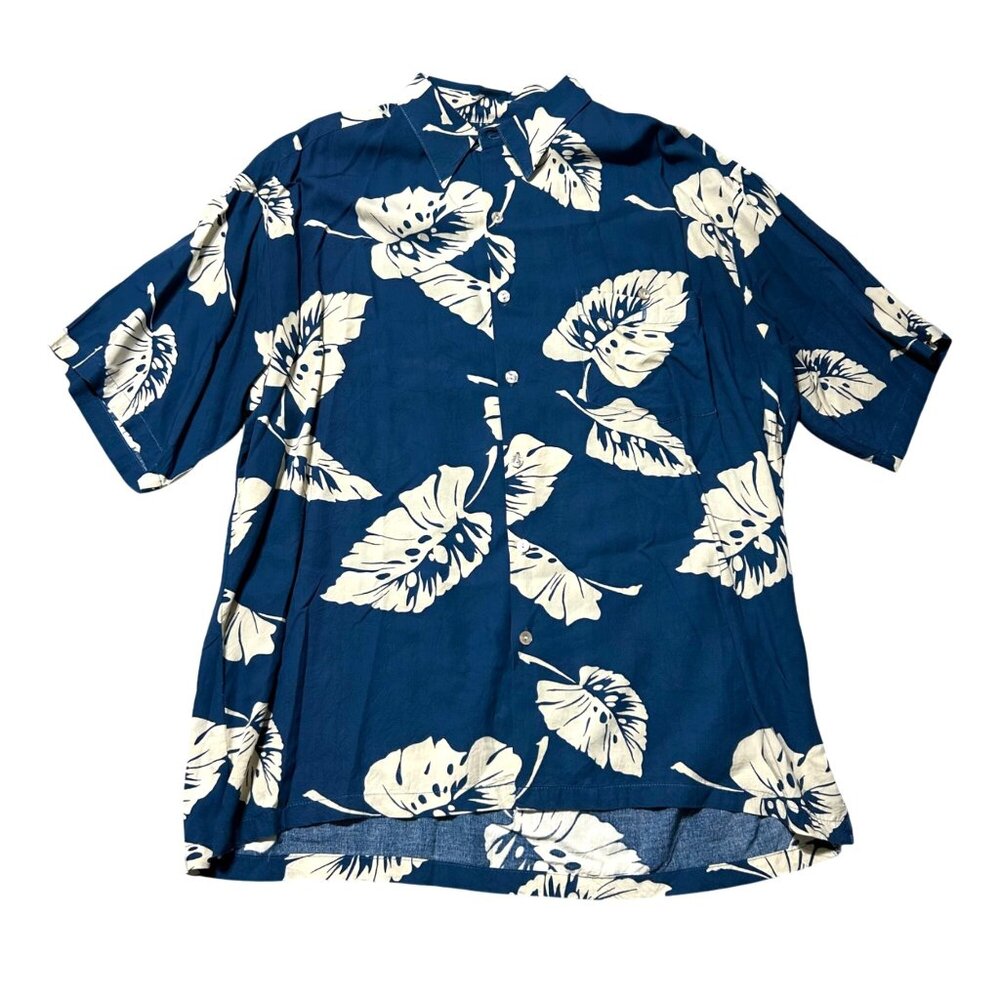 Tori Richard Mens XL Hawaiian Casual Shirt Blue Tropical Leaf Print Button-Down